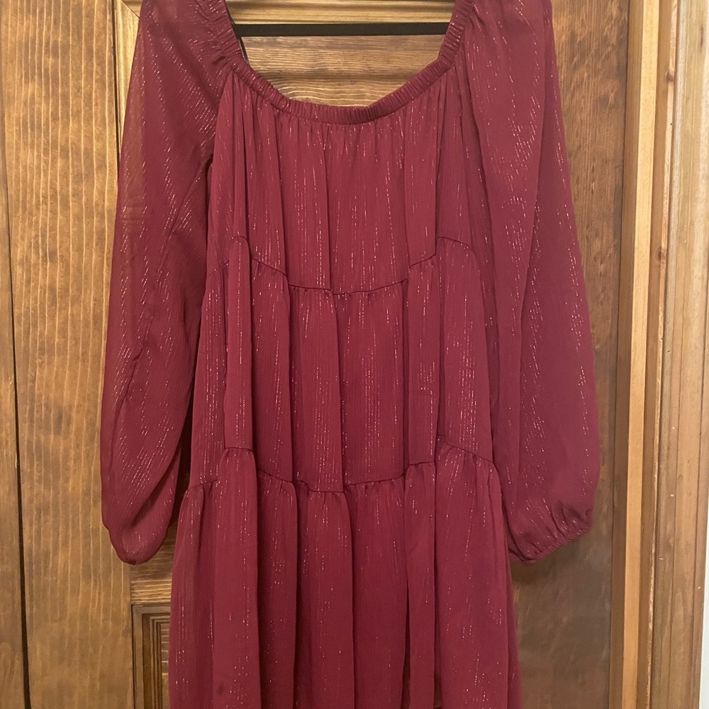 Altar'd State Red Tiered Sundress with Bishop Sleeves — Size Large